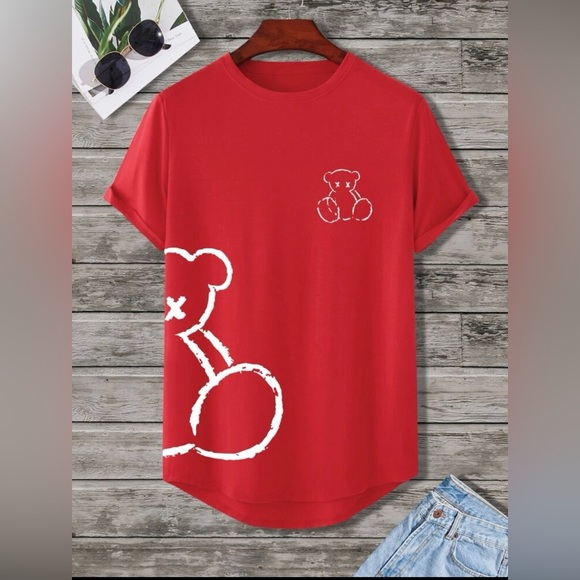 Men Cartoon Graphic High Low Hem Tee - Picture 1 of 3